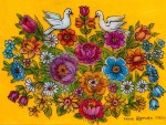 Bouquet with doves on yellow