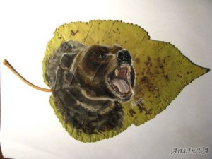 Bear on a tree leaf