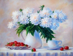 Peonies with strawberries