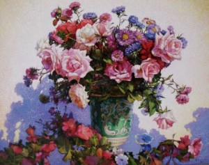 Квіти у зеленій вазі