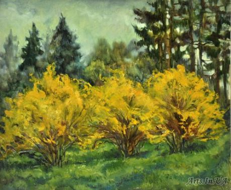 Painting yellow bushes